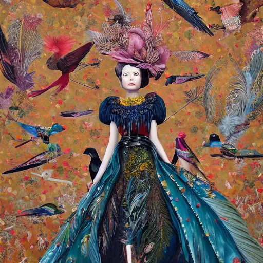 Prompt: pretty model with birds and feathers : : by martine johanna and simon stalenhag and chie yoshii and casey weldon and wlop : : ornate, dynamic, particulate, rich colors, intricate, elegant, highly detailed, vogue, harper's bazaar art, fashion magazine, smooth, sharp focus, 8 k, octane render