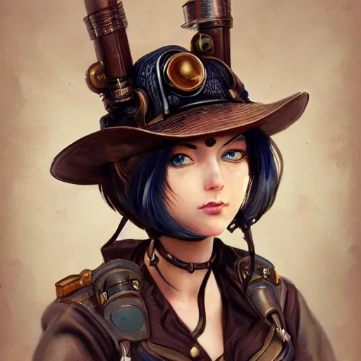 Prompt: Portrait of a steampunk catgirl, science fiction, highly detailed, digital painting, artstation, concept art, illustration, art by Miyazaki and Norman Rockwell