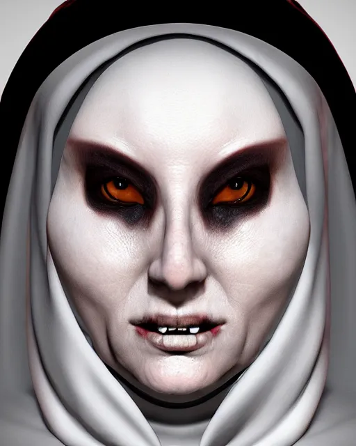 Image similar to headshot portrait of nightmare nun inspired by occult ritual, monstrous face, detailed, textured, realistic, unreal engine, cgsociety, cinematic lighting, concept art