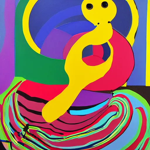 Image similar to rubber duck painting in the style of frank stella