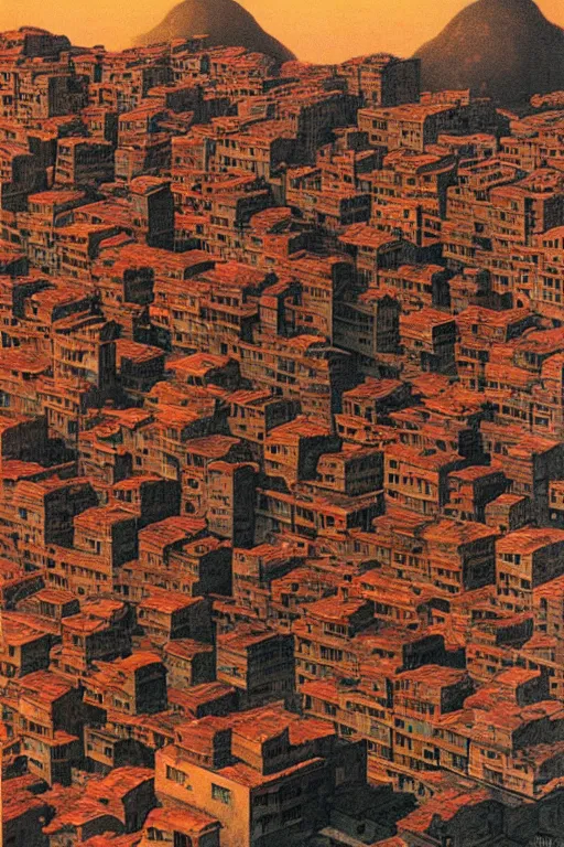 Image similar to favelas in rio, by zdzisław beksinski