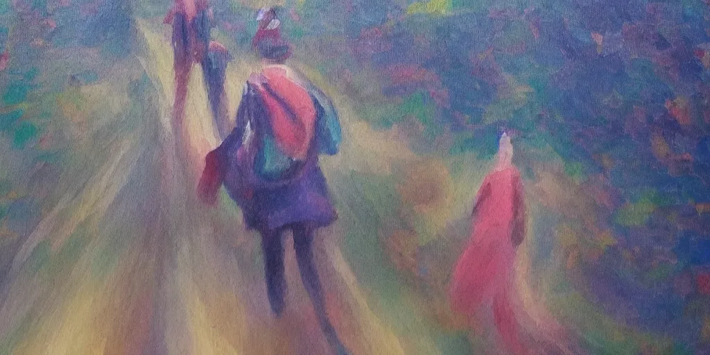 Image similar to detailed painting of a person on a journey