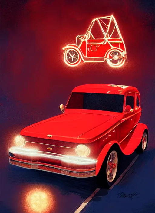 Image similar to teenage archie andrews, in a red ford model t, intricate, elegant, glowing lights, highly detailed, digital painting, artstation, sharp focus, illustration, art by wlop, mars ravelo and greg rutkowski