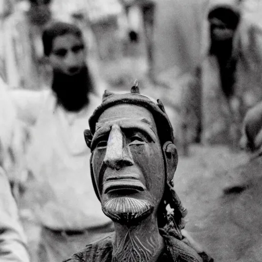 Image similar to mesopotamian protester face photo black and white wide angle lense