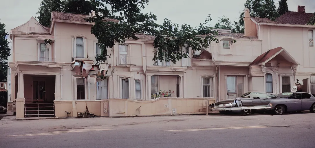 Image similar to residential house. accidentallywesanderson. fujinon premista 1 9 - 4 5 mm t 2. 9. portra 8 0 0.