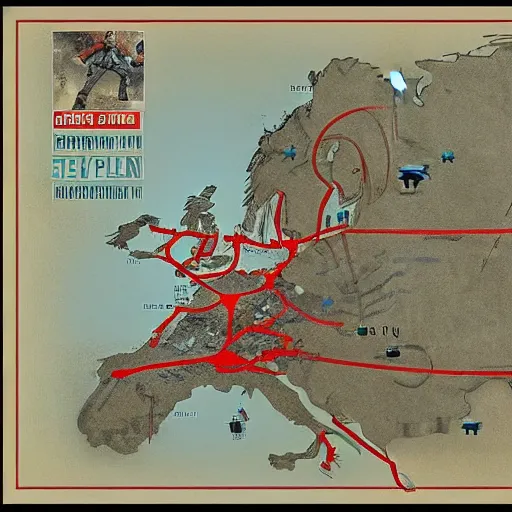 Prompt: general battle plan for the invasion of the soviet union in 1 9 4 0 the plan is mark with a blue line present the movement by greg rutkowski