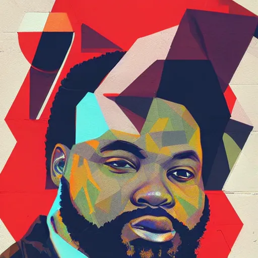 Prompt: Rick Ross Painting by Sachin Teng, asymmetrical, Organic Painting , Matte Painting, geometric shapes, hard edges, graffiti, street art,:2 by Sachin Teng:4