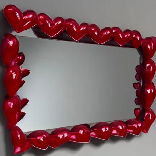 Image similar to a mirror in the shape of a heart with red accents designed by vera wang