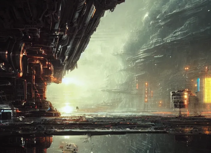 Prompt: cult of technology, exterior, scifi, machines, artificial intelligence!!, ultra realistic, highly detailed, brain in a vat!!, futuristic landscape, industrial, city, atmosphere, highlighted, cinematic, art by jan urschel and neil blevins