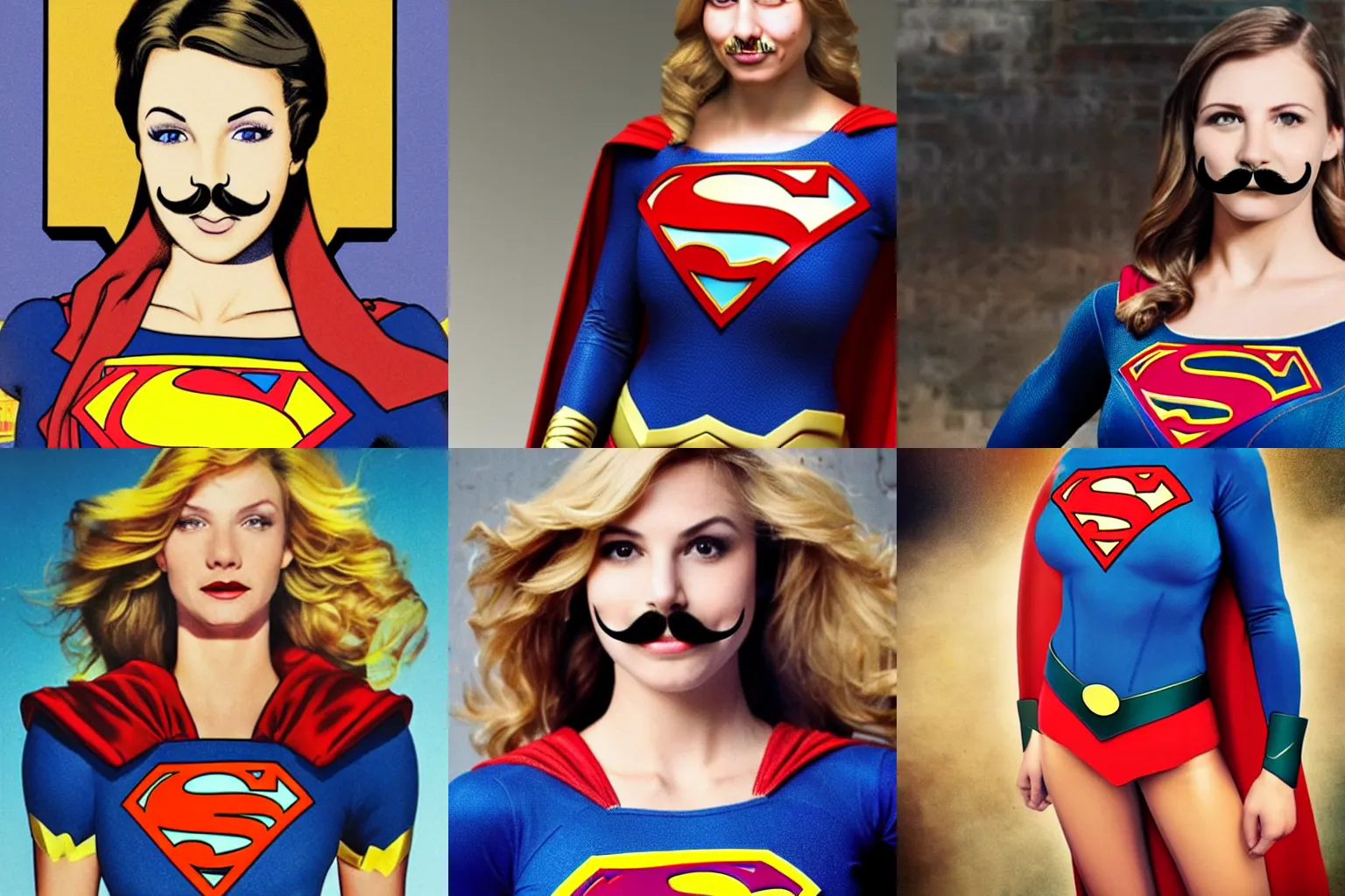 Prompt: mustache Supergirl with a prominent mustache