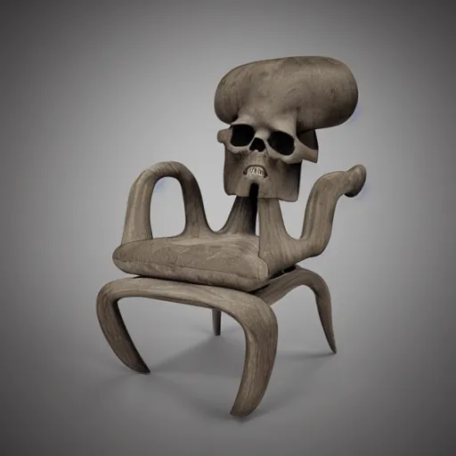 Image similar to a chair in a shape of a skull, realistic, interior design, render