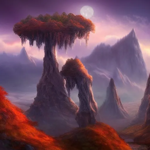 Image similar to mystical fantasy landscape, realistic