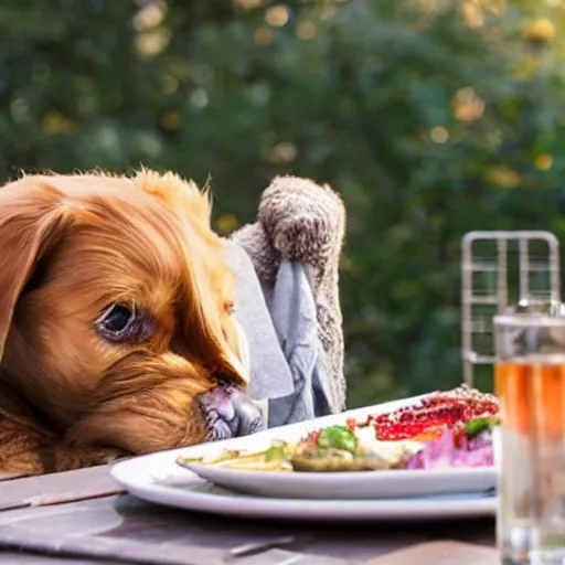 Image similar to a cute dog stares longingly at dinner, photo