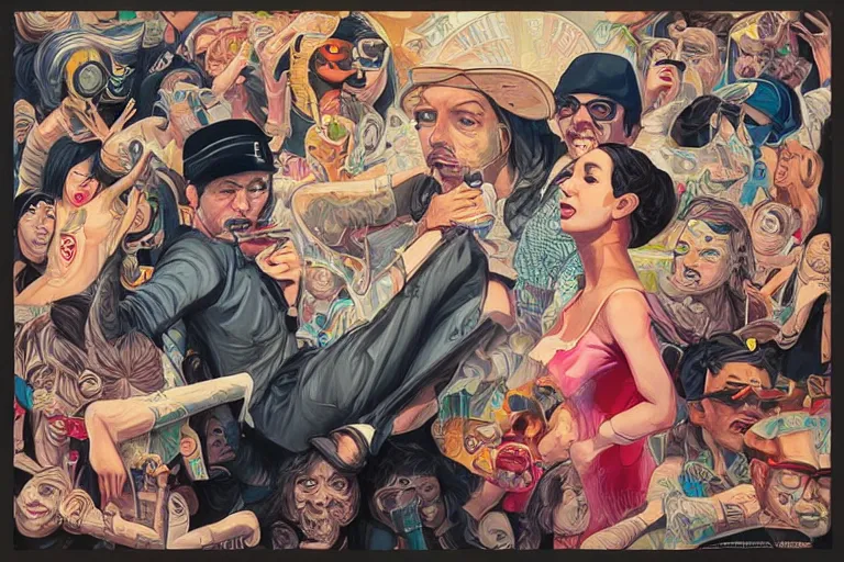 Image similar to Drunks people in bar, Tristan Eaton, victo ngai, artgerm, RHADS, ross draws