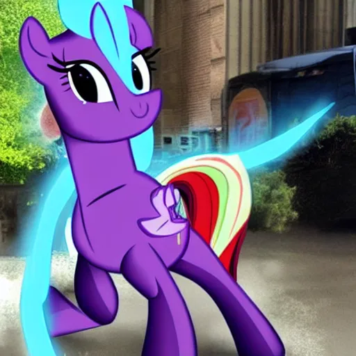 Prompt: morgan freeman punching a my little pony character