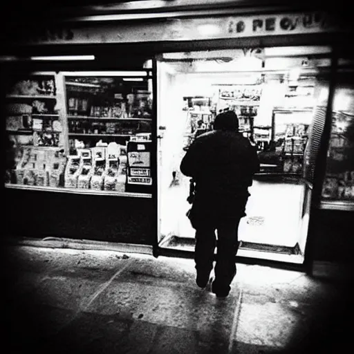 Image similar to “ man committing armed robbery from the perspective of the bodega cat ”