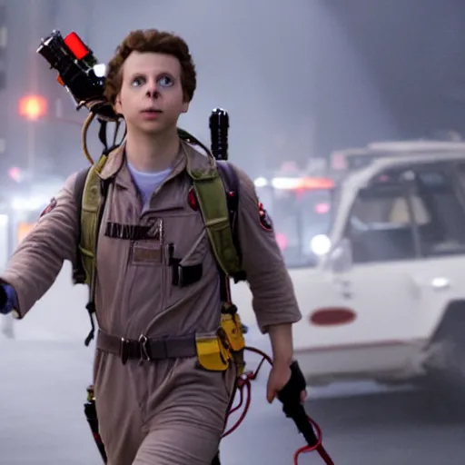 Prompt: Michael Cera as a Ghostbuster in the movie Ghostbusters movie still 8k hdr