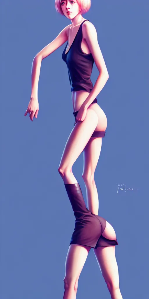 Image similar to a fullbody pose of jena malone,, beautiful body, under repairs, maintenance, by ilya kuvshinov, rossdraws, artgerm, sola digital arts, anti aliasing, raytracing