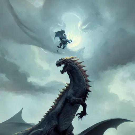 Image similar to Joe Biden riding a dragon, by Greg Rutkowski