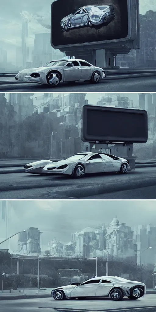 Image similar to sci-fi 3d organic brutalist car and wall structure car, in the coronation of napoleon painting, and digital billboard in the middle. octane render pinterest, keyshot product render, water reflections gloss shiny in luquid