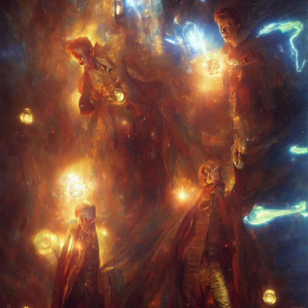 Image similar to david bowie as doctor who, radiant light, caustics, heroic, bright iridescent light, by gaston bussiere, bayard wu, greg rutkowski, maxim verehin