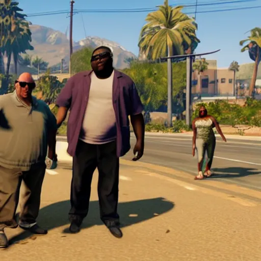 Image similar to gta 5 loading screen with larry david and gabourey sidibe