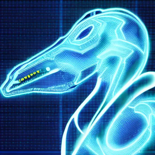 Prompt: Male robot anthro dragon wearing a holographic visor, typing into a holographic keyboard; clean digital art, upscaled