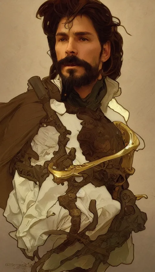 Prompt: handsome conquistador, highly detailed, digital painting, artstation, concept art, smooth, sharp focus, illustration, artstation, art by artgerm greg rutkowski alphonse mucha j. c. leyendecker edmund blair leighton katsuhiro otomo geof darrow phil hale ashley wood ilya repin