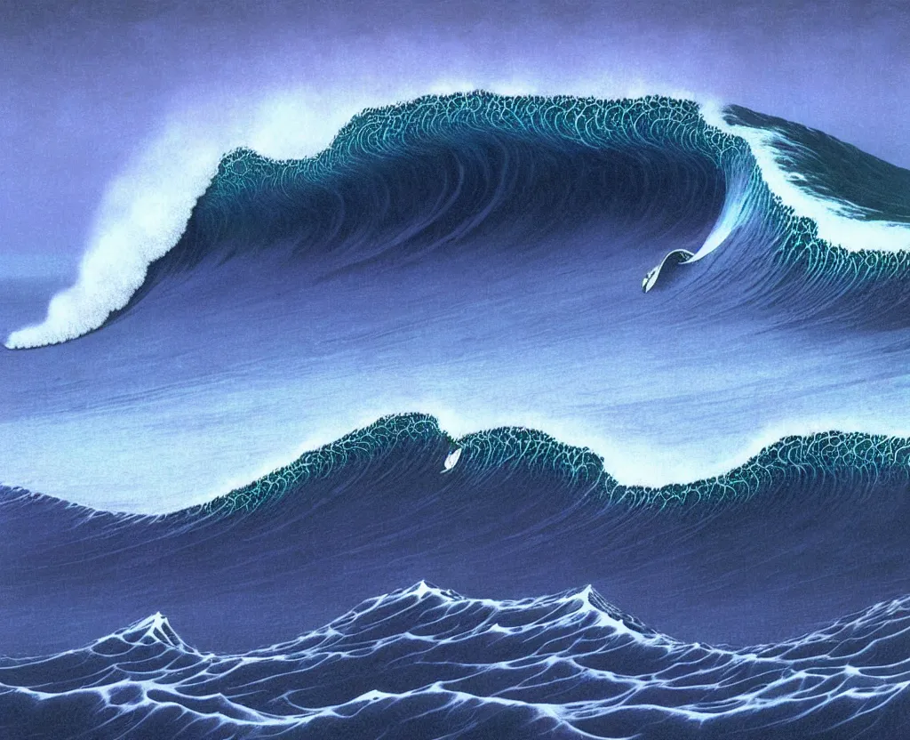 Image similar to banzai pipeline wave breaking darkness barrel by zdzisław beksinski ; ultra - realistic 3 d depth shading ; third reef pipeline by katsushika hokusai