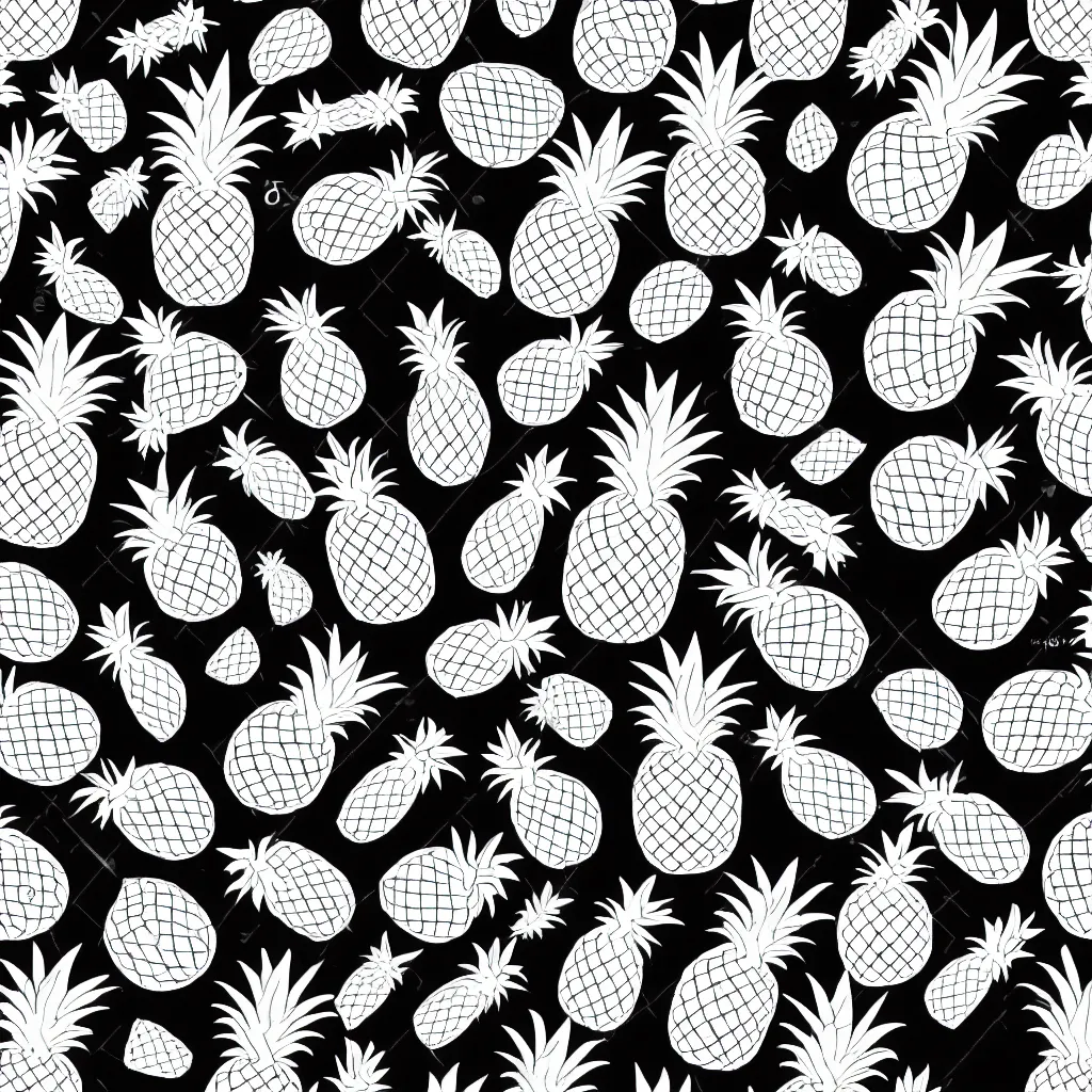 Image similar to seamless pattern parots and pineapples. black and white, drawing, white background, seamless, ornament.