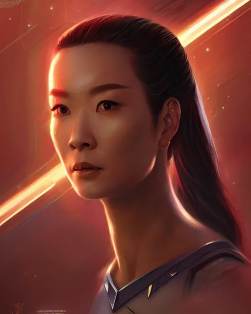 Image similar to star trek but the cast are all chinese, real life skin, intricate, highly detailed, artstation, concept art, smooth, sharp focus, art by artgerm and greg rutkowski