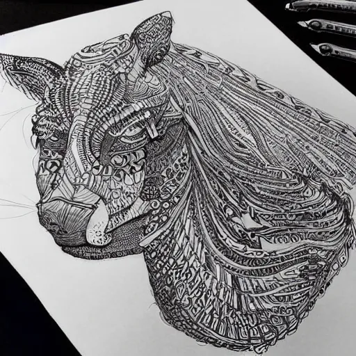 Prompt: intricately detailed looping woven pen and ink doodles