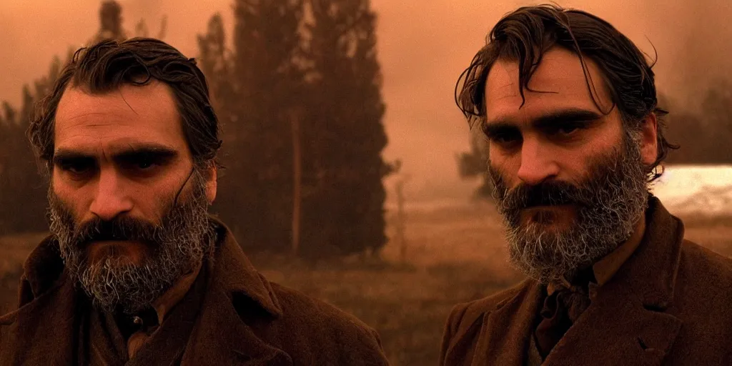 Prompt: Joaquin Phoenix as Daniel Plainview in 'There Will Be Blood' (2007), movie still frame, oscar nominated cinematography, volumetric lighting, 8k resolution, beautiful composition