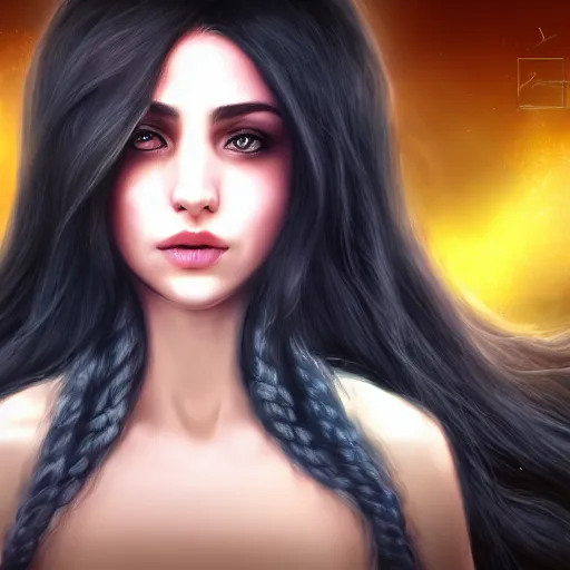 Prompt: portait ibtissam ittouchane, centred, very long hair, hd, unreal engine, art painting, final fantasy style, amazing background theme