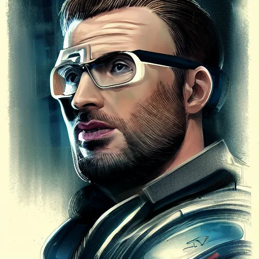 Prompt: chris evans, cyberpunk, portrait, artstation