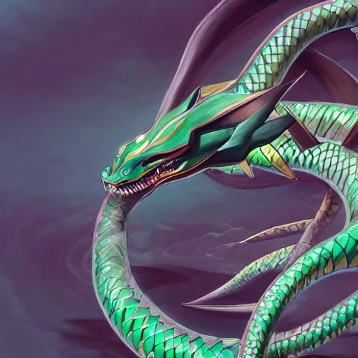 Image similar to hyperrealistic photo of rayquaza, a snakelike dragon pokemon, character design, concept art, studio lighting, ultra detailed, structured art, ultra detailed, professional photography, cinematic art by alphonse mucha, gabriel garza and casper konefal