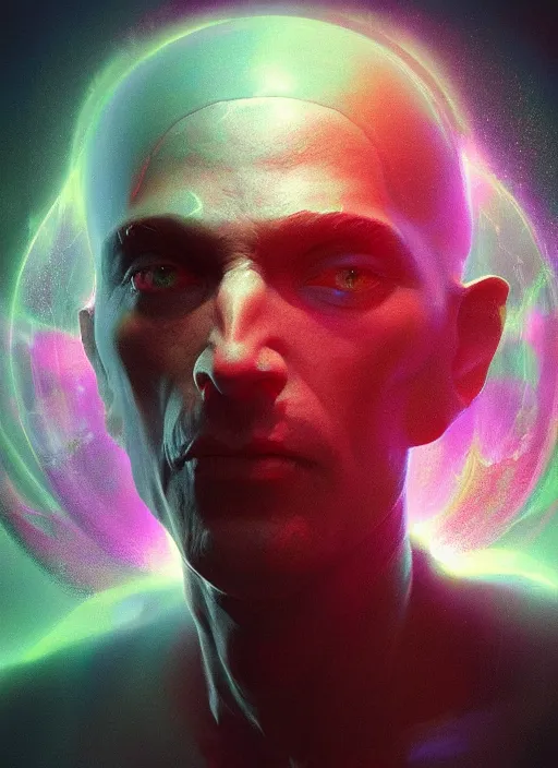 Prompt: psychedelic portrait of an interdimensional god, unreal engine, vray ray - traced 2 d render, greg rutkowski, brush strokes