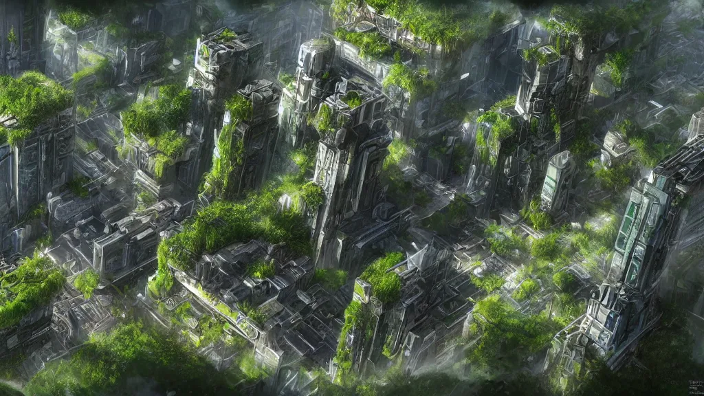 Image similar to an environmental concept art of a lush city in the year 2 0 5 0, highly detailed, realistic