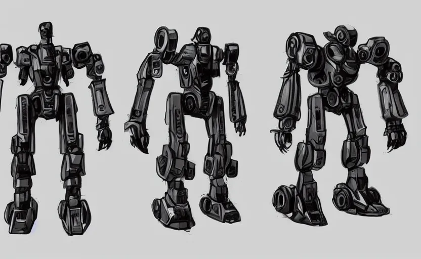 Prompt: concept art sheet of a mech robot, pinterest, artstation trending, behance