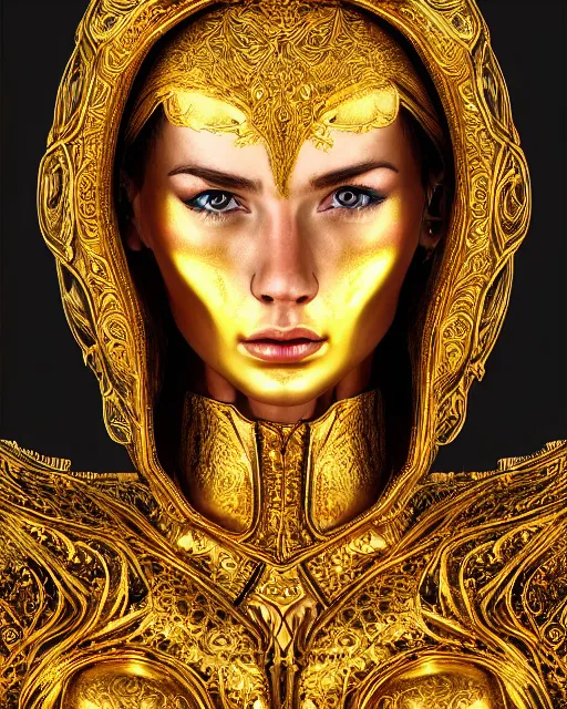 Image similar to digital painting portrait of woman in shining golden armor, high production value, intricate details, high resolution, hdr, high definition, masterpiece, realistic, ultrarealistic, highly detailed, hd, sharp focus, non blurry, sharp, smooth