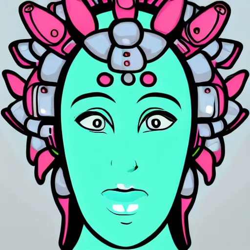 Image similar to female futuristic robot face with flower antennas