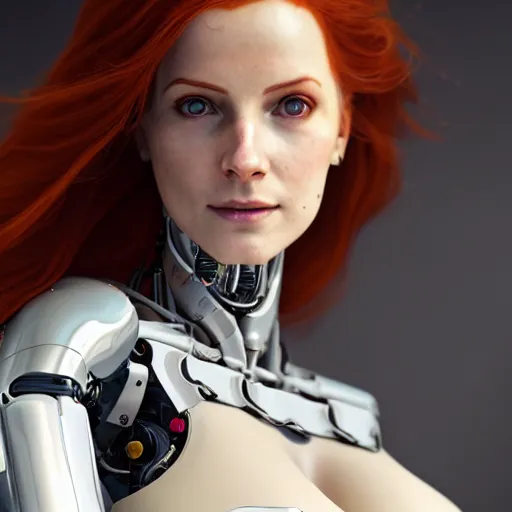 Prompt: oil paining of robotic humanoid ( pale triss from witcher 3 ), intricate mechanisms, highly detailed, professional digital painting, unreal engine 5, photorealism, hd quality, 8 k resolution, cinema 4 d, 3 d, cinematic, professional photography, art by artgerm and greg rutkowski and alphonse mucha and loish and wlop