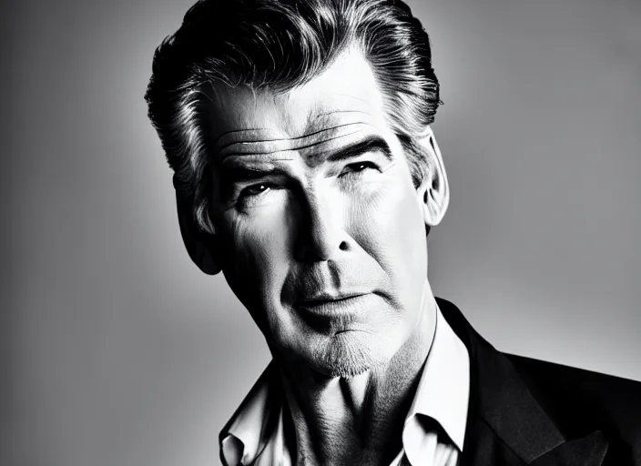 Prompt: film footage of pierce brosnan as giant monster destroying a city, 8 k, 8 5 mm f 1. 8, studio lighting