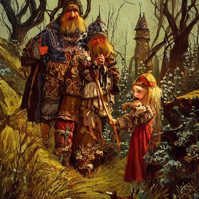 Image similar to slavic folk fairytale, story, fable, dramatic, fantasy art, an ultrafine detailed painting, academic art, ornate, inticate, elegant, sharp focus, artstation, by pavel korin, viktor vasnetsov