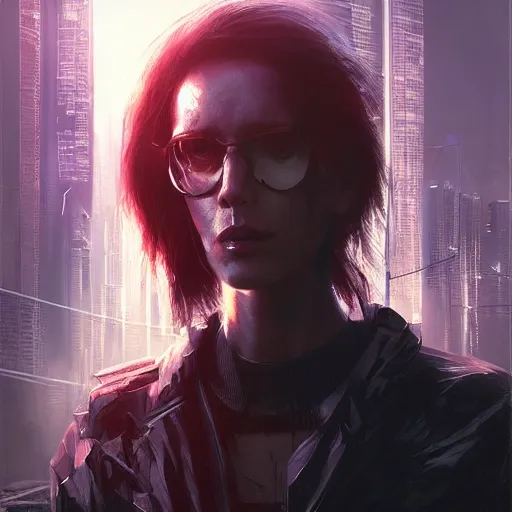 Image similar to cyberpunk, wintermute, neuromancer, closeup portrait of an evil ai, dramatic light, city background, sunset, dystopian setting, high contrast, sharp, painted by stanley lau, painted by greg rutkowski, painted by stanley artgerm, digital art, trending on artstation