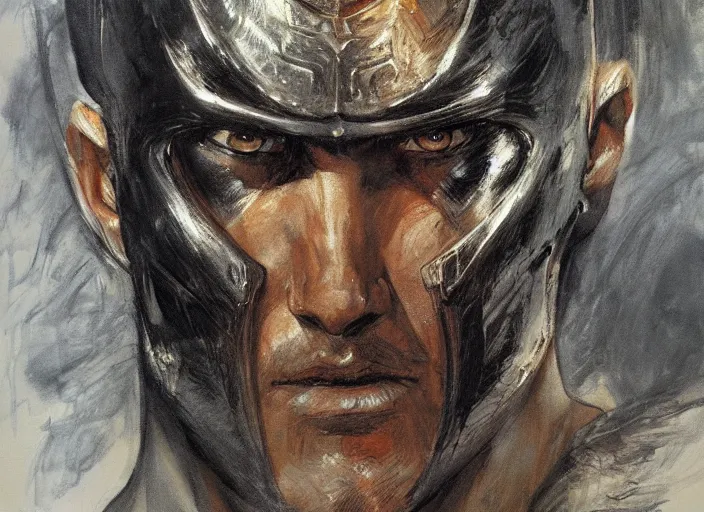 Image similar to a highly detailed beautiful portrait of guts from berserk, by gregory manchess, james gurney, james jean