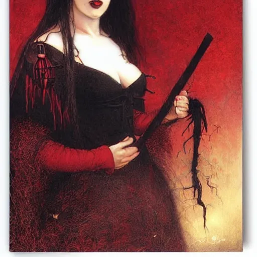 Image similar to witch dressed in black and red, by howard david johnson.