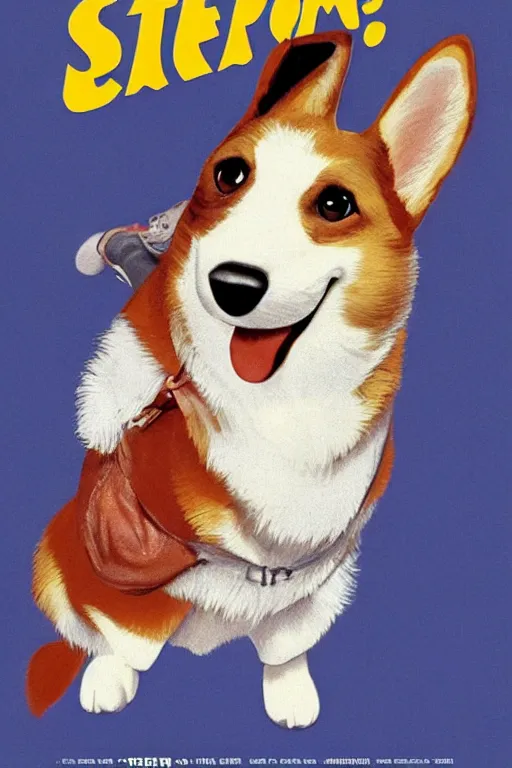 Prompt: a teaser poster of an american sitcom from the 50s, the protagonist is a corgi dog, 1950, poster