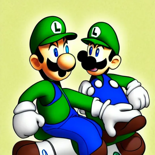 Image similar to luigi sitting next to tux in front of a computer, hugging each other, cute digital art, 4 k