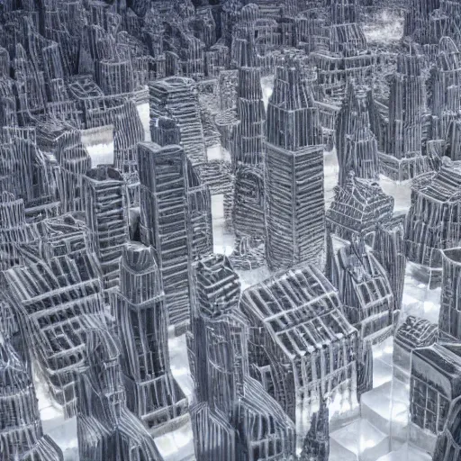 Prompt: A sprawling metropolis made entirely of ice buildings